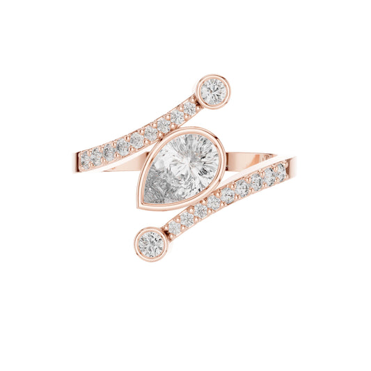 0.50 CT Regal Pear Shaped Lab Grown Diamond Bezel Set Bypass Ring with Pave Diamond Accents