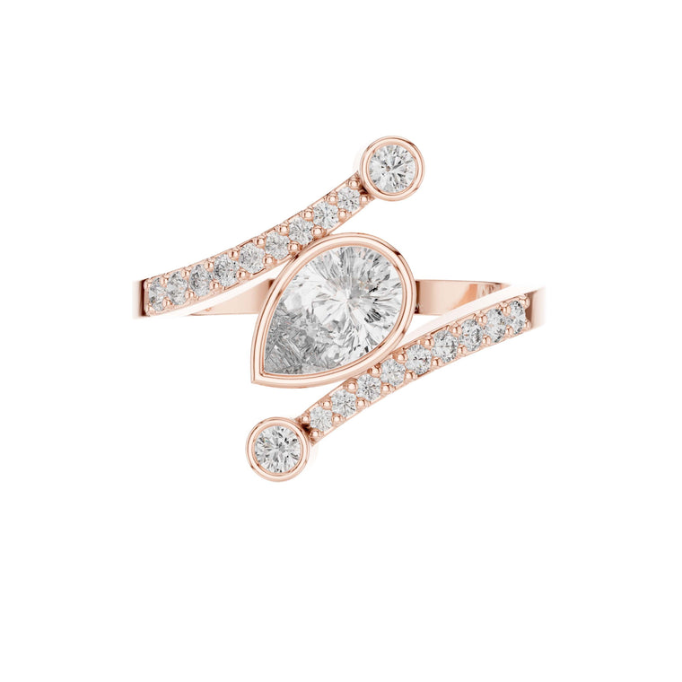 Bezel Set Pear Cut Moissanite Bypass Pave Engagement Ring - view 2