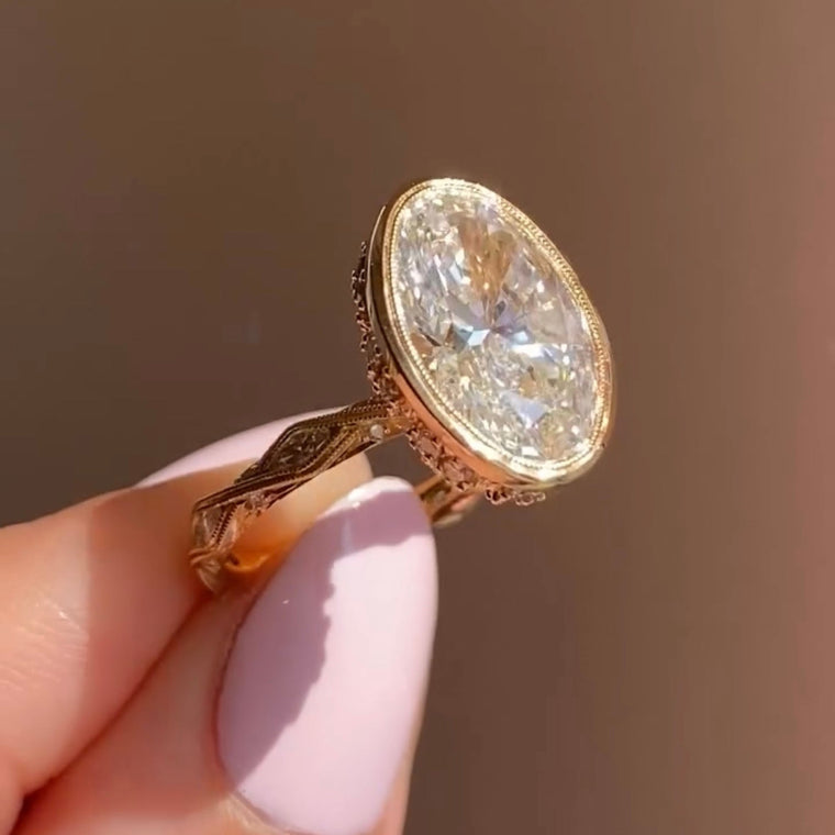 Vintage Vine Oval Cut Moissanite Bezel Set Engagement Ring - view 2