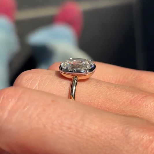 Antique Oval Cut Lab Diamond Solitaire Engagement Ring - view 4