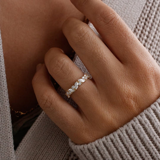 Marquise and Round Lab Diamond Half Eternity Band - view 4