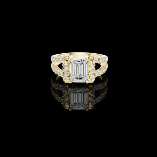 0.53 CT Majestic Emerald Cut Moissanite Diamond Ring with Triple Pave Split Shank For Quiet Days