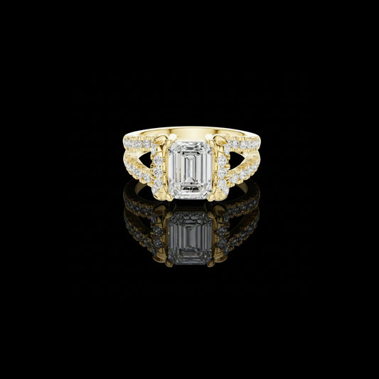 0.53 CT Majestic Emerald Cut Lab Grown Diamond Ring with Triple Pave Split Shank For Quiet Days
