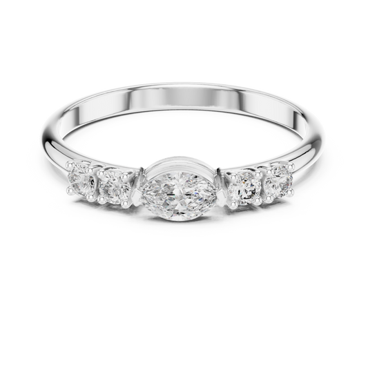 Wedding Band With Moval Center Moissanite - view 3