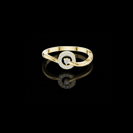 0.09 TCW Nobleline Lab Diamond Swirl Round Ring With Circular Halo Bypass Design for Women