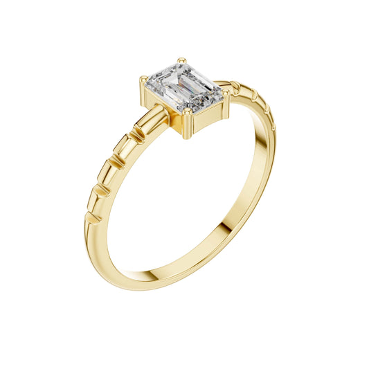 Emerald Cut Lab Diamond Bamboo Shoulder Solitaire Engagement Ring - view 4