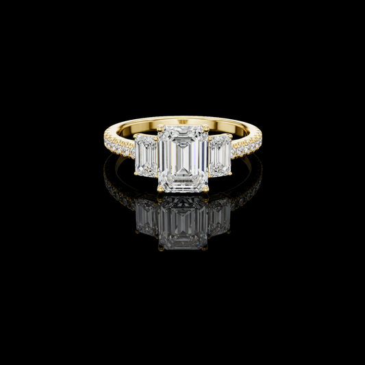 1.75 CT Luxurious Emerald Cut Three Stone With Side Round Moissanite Diamond Engagement Ring