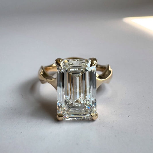 5.10 TCW Classic Moissanite Emerald Cut Diamond Solitaire Ring with Sculpted Prong Setting For Her