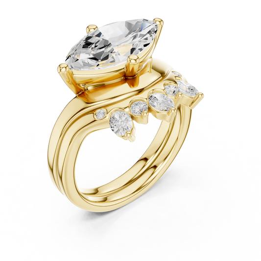 East West Marquise Cut Cluster Dual Band Moissanite Bridal Ring Set - view 4