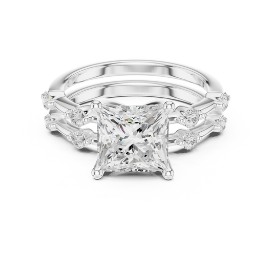 Princess Cut Lab Diamond Ring with Round Diamond Accents - view 3