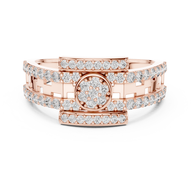 Round Cut Lab Grown Diamond Men's Round Medallion Double Pave Border Ring - view 2