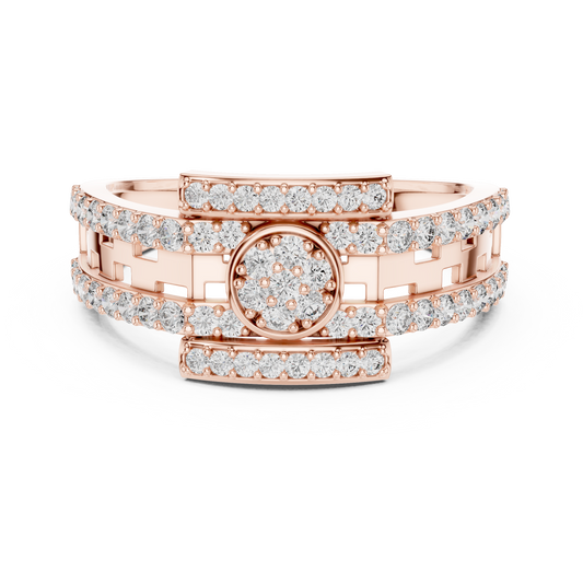 0.64 TCW Classic Round Moissanite Diamond Circular Cluster With Double Pave Rows Statement Ring for Men & Women