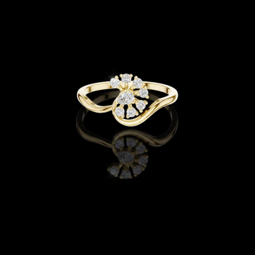 0.40 TCW Designer Floral Cluster Lab Grown Round Diamond Ring with Pear Cut Center Stone