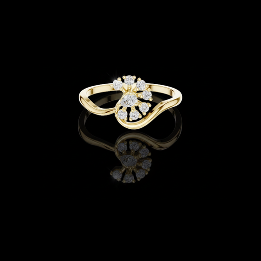 0.40 TCW Designer Floral Cluster Moissanite Round Diamond Ring with Pear Cut Center Stone