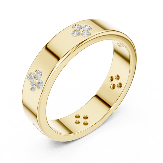 Round Cut Moissanite Men's Four Leaf Clover Wedding Band - view 4