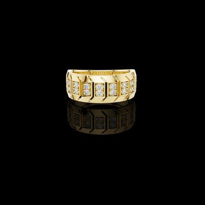 Round Cut Lab Grown Diamond Men's Chevron Edge Geometric Statement Ring