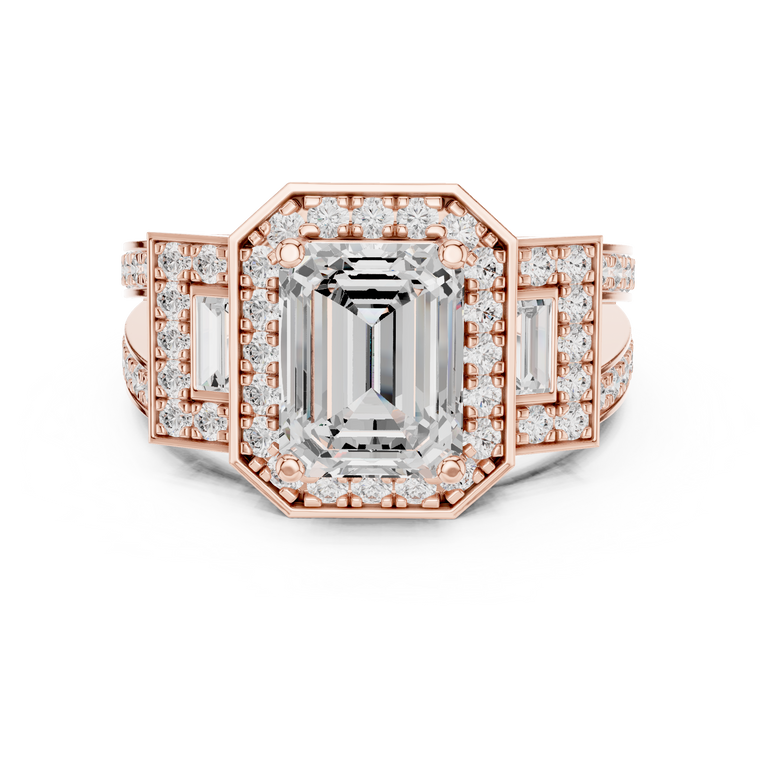 Emerald Halo Lab Diamond Split Shank Wedding Bridal Ring - view 2