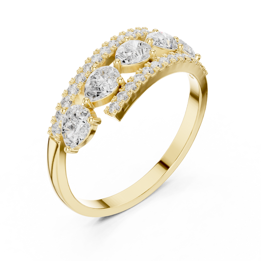 Five Stone Pear and Round Lab Diamond Bypass Wedding Band - view 4