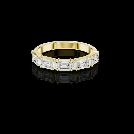 0.85 TCW Ophelia Glow Emerald & Baguette Cut Moissanite Diamond Gold Bridal Wedding Band