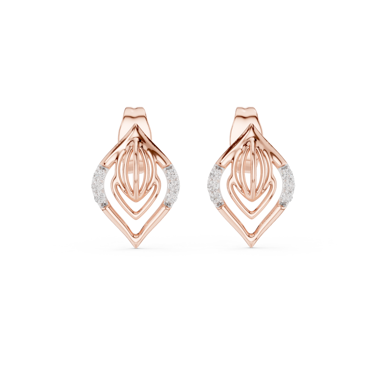 Layered Leaf Round Geometric Stud Earrings with Pavé Detail - view 2