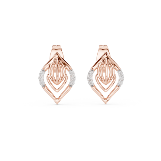0.06 TCW Royalmark Apex Moissanite Diamond Accent Open Frame Gold Stud Earrings with Sculpted Inner Motif
