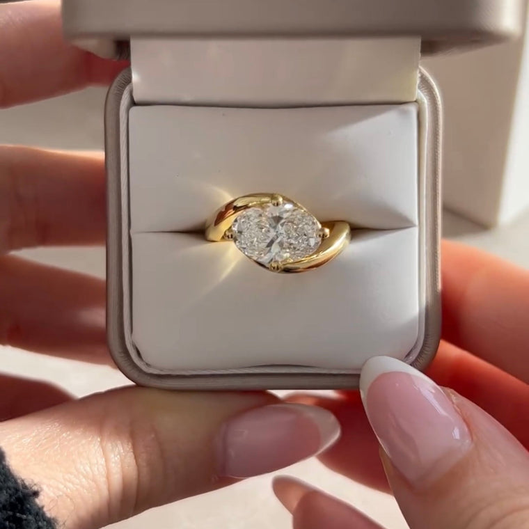Oval Lab Diamond Solitaire Ring With Sculptural Bypass Band - view 2