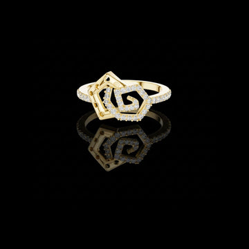 0.26 TCW Desire Moissanite Round Cut Hexagon Style Ring with Geometric Spiral Design