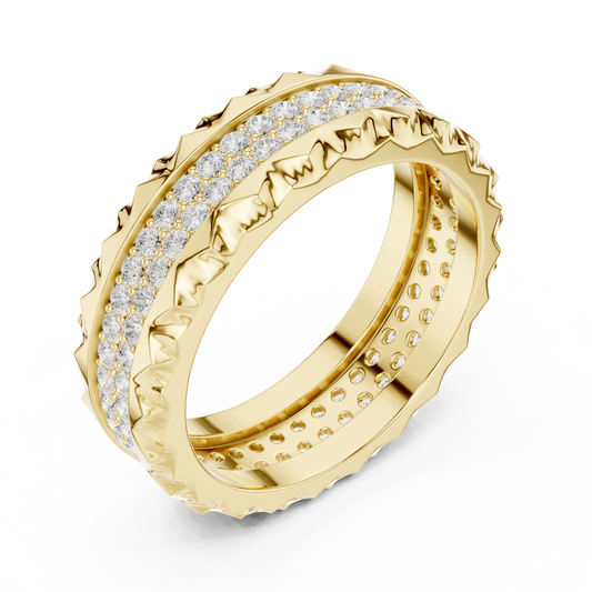 Triple Row Pave Round Cut Lab Diamond Textured Eternity Band Ring - view 4