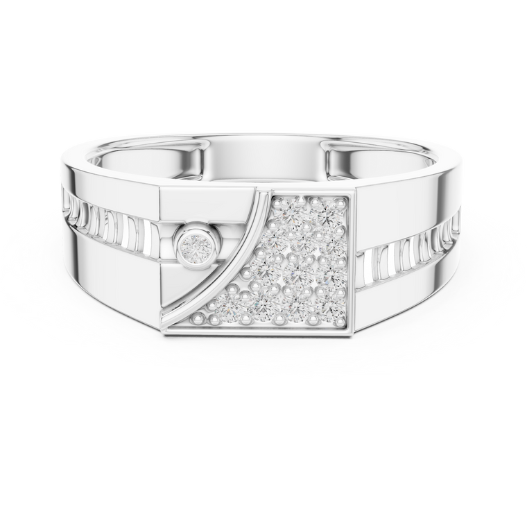 Round Cut Moissanite Men's Bezel Accent Trapezoid Pave Statement Band - view 3