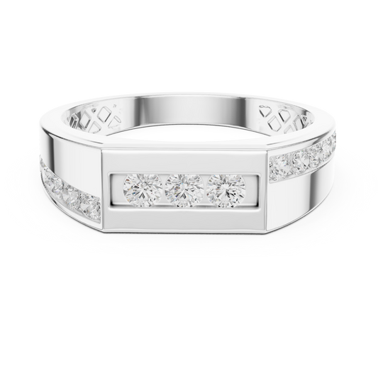 Round Cut Lab Brilliant Channel Set Diamond Wide Wedding Band Ring - view 3
