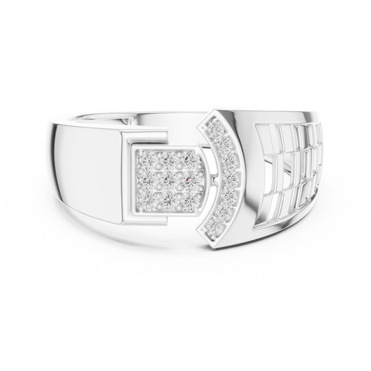 Round Cut Lab Grown Diamond Men's Square Cluster & Curved Arc Ring - view 3
