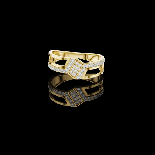 0.35 TCW Modern Round Lab Grown Diamond Pave with Architectural Open Cut Luxury Statement Ring