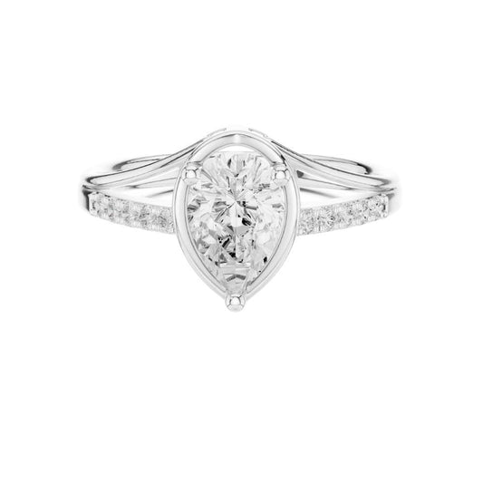 Pear Bezel Set Lab Diamond Ring With Split Shank Pave Band - view 3