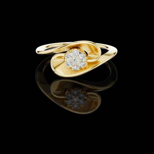0.10 TCW Golden Bloom Lab Grown Diamond Cluster Ring with Elegant Curved Petal Design Fine Jewelry