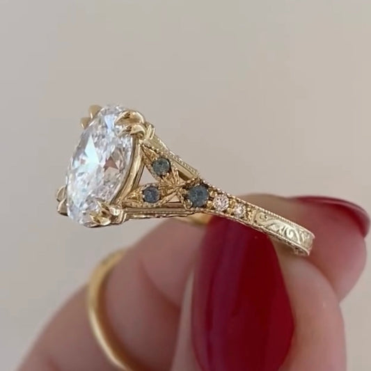 Oval Moissanite Vintage Nature Inspired Engagement Ring - view 2