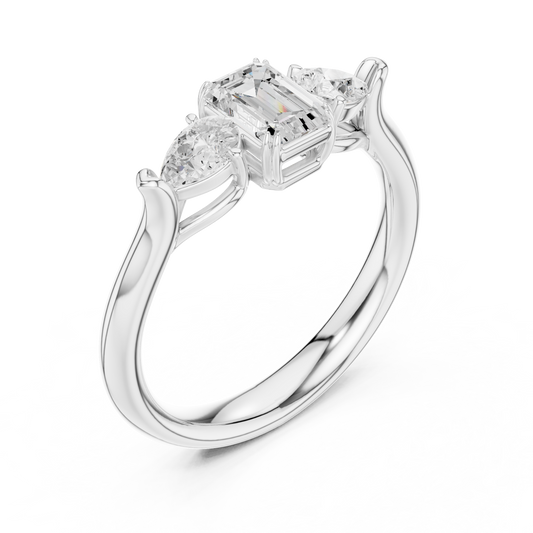 Emerald Cut Lab Diamond Ring with Trillion Side Stones - view 4