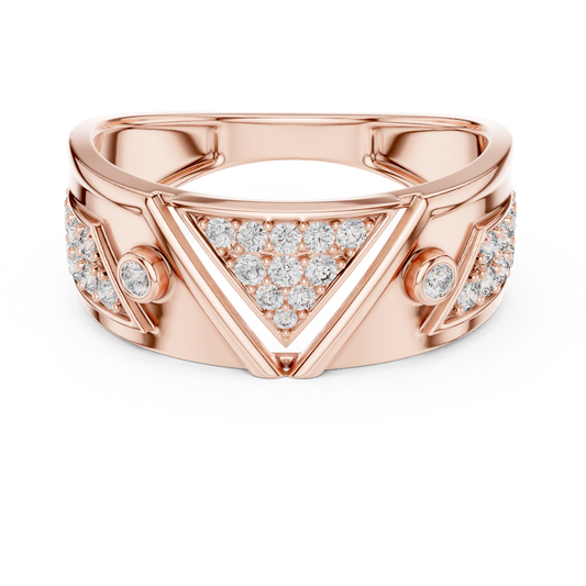 0.40 TCW Iconic Triangle Pave Design Round Moissanite Diamond with Bezel Accents Statement Ring Modern Jewelry