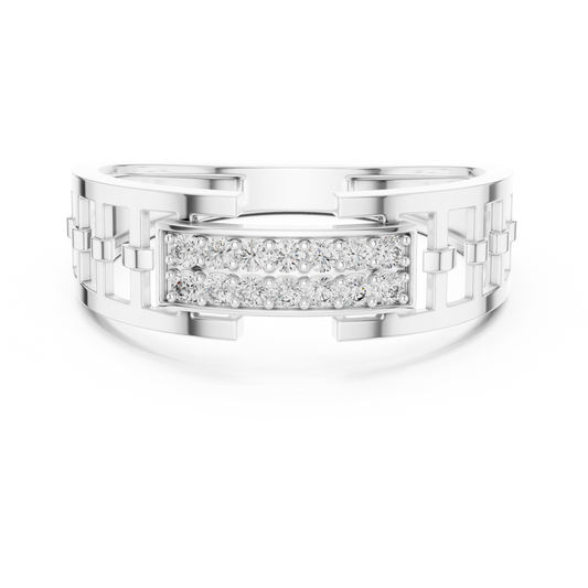 Round Cut Lab Grown Diamond Men's Rectangular Pave Center Geometric Ring - view 3