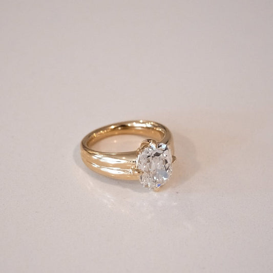 Old Mine Cushion Lab Diamond Solitaire Wedding Ring With Thick Band - view 4