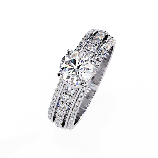 Round Cut Triple Pave Lab Solitaire Diamond Engagement Ring - view 4