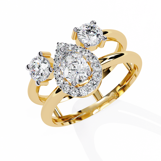 Double Band Pear Cut Lab Diamond Halo Anniversary Ring - view 2