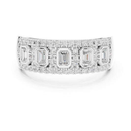 Emerald Cut Lab Diamond Halo Statement Wedding Band - view 3