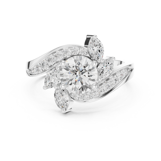 Floral Round Moissanite Anniversary Ring - view 3
