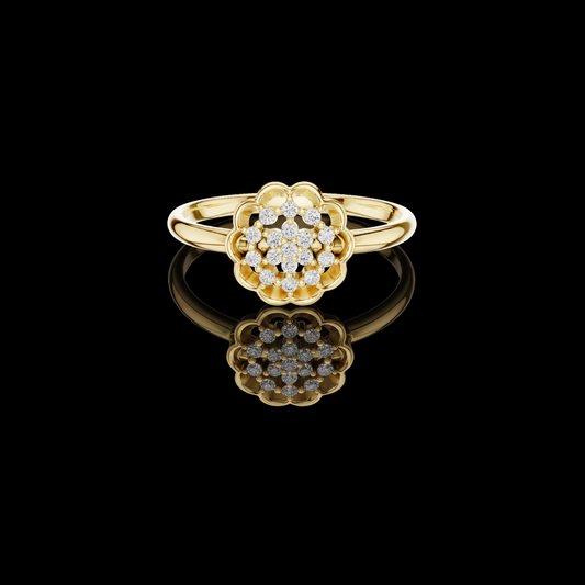 0.085 TCW Radiant Petal Sculpted Floral Round Moissanite Diamond Cluster Ring