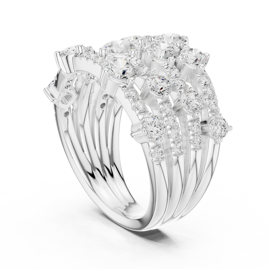 Round Cut Lab Diamond Multi Row Cluster Statement Ring - view 4