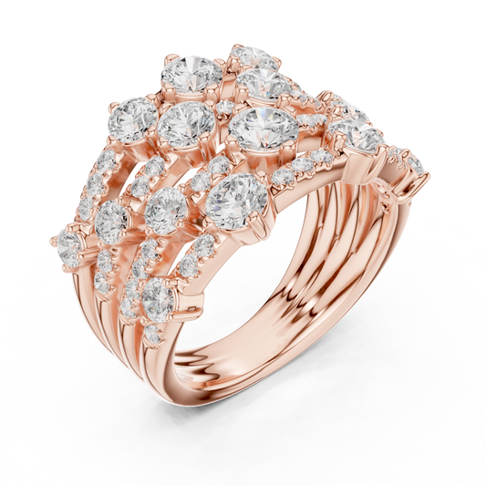 Round Cut Lab Diamond Multi Row Cluster Statement Ring - view 3