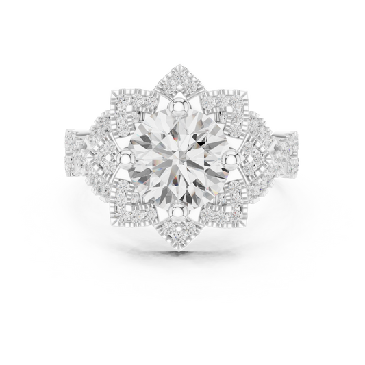 Round Floral Halo Lab Diamond Split Shank Engagement Ring - view 3
