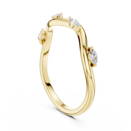 Marquise Lab Diamond Minimal Ring Curved Wave Wedding Band - view 3