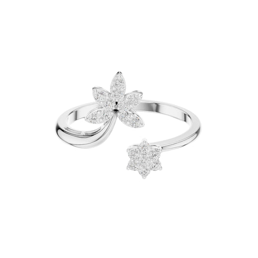Round Moissanite Floral Open Bypass Delicate Ring - view 3