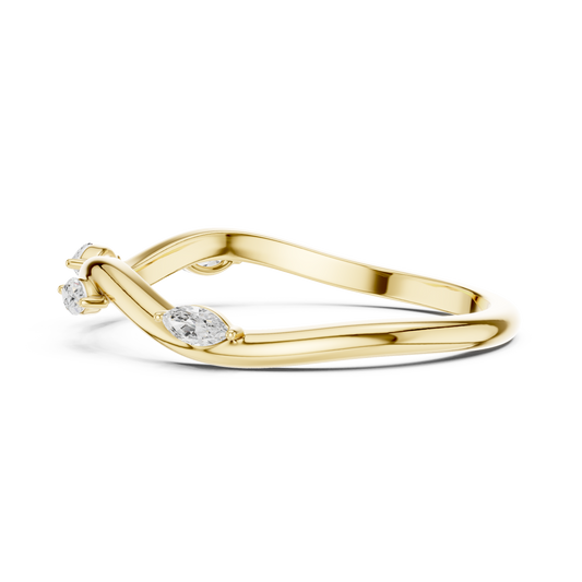 Marquise Lab Diamond Minimal Ring Curved Wave Wedding Band - view 4